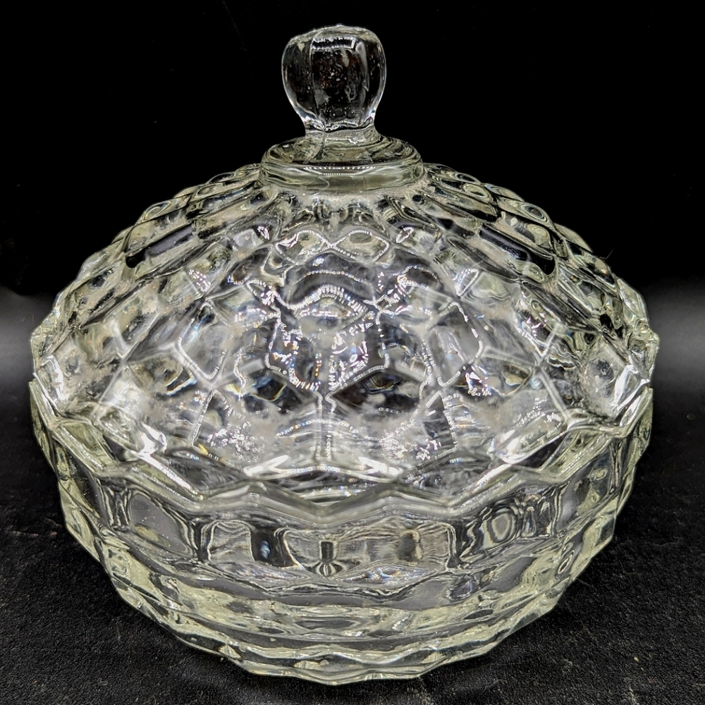 Vtg Indiana Glass Clear Colony Whitehall  Pattern 5.5" Candy Dish w/Lid